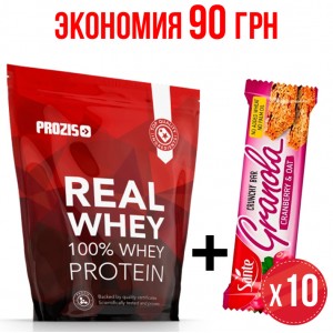 100% Real Whey 1кг + 10 шт батончик Granola 40 гр  Фото №1