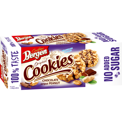 Печенье Bergen с арахисом и шоколадными полосками (без сахара) - 125 г