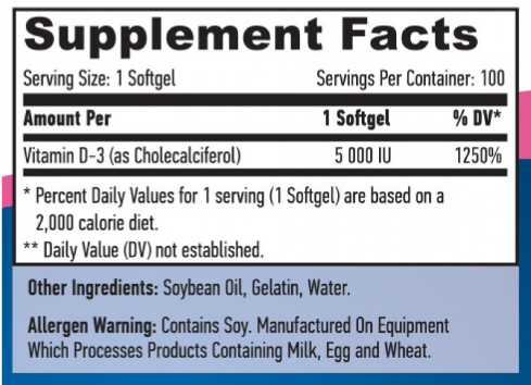 Vitamin D-3 / 5000 IU - 100 софт гель