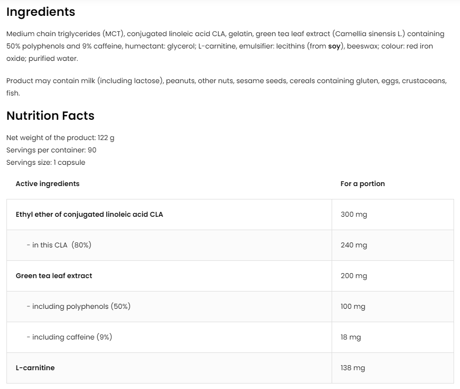CLA + Green Tea + L-carnitine - 90 капс