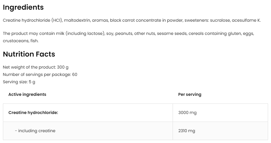 Creatine HCl - 300 г - чорна смородина і вишня