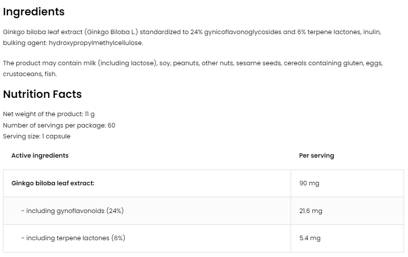 Ginkgo Biloba - 60 капс