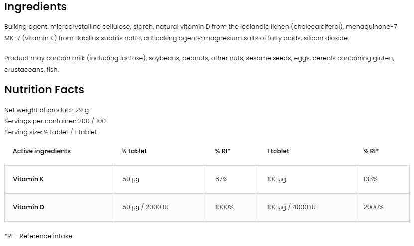 Vitamin D3 4000 + K2 - 100 таб