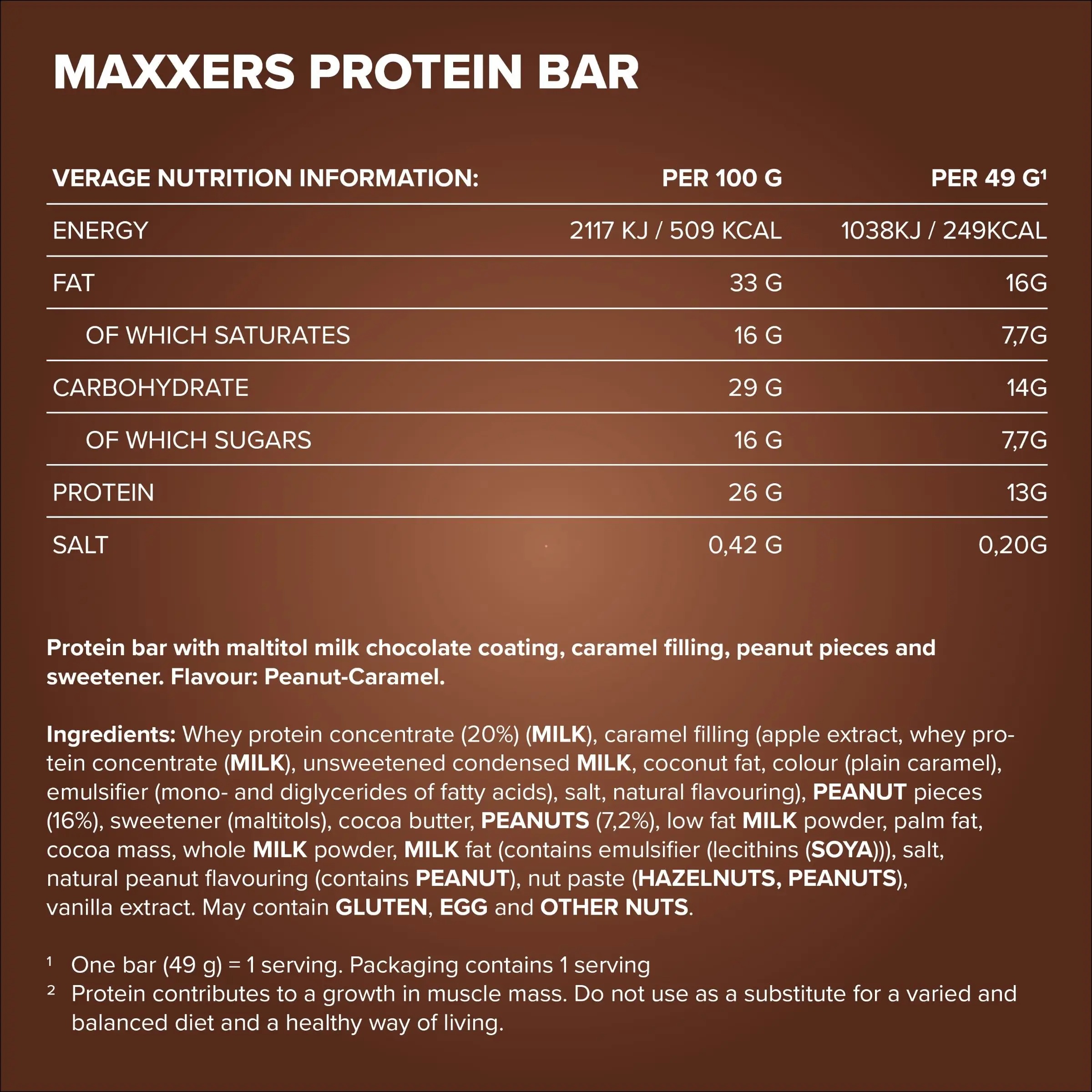 Батончик Maxxers - 49 г - арахис-карамель