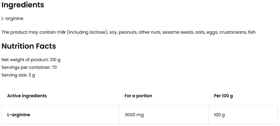 Arginine - 210 г - натуральний
